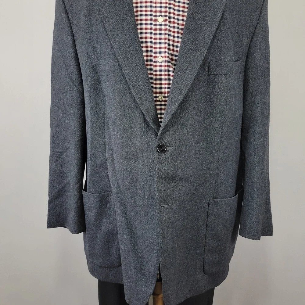 Paul Fredrick Men's Sport Coat Blazer Two Button Navy Wool‎ Flannel Size 50L